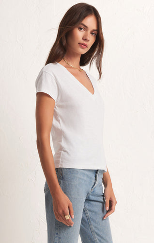 White Modern V Neck Tee