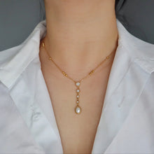 Load image into Gallery viewer, Cz and Pearl Lariat Necklace