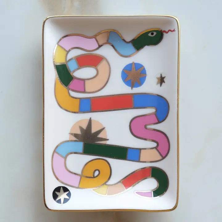Rainbow Snake Porcelain Trinket Dish