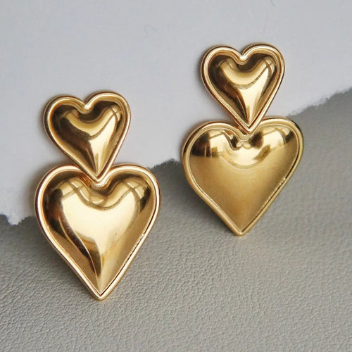 Double Heart Drop Earrings