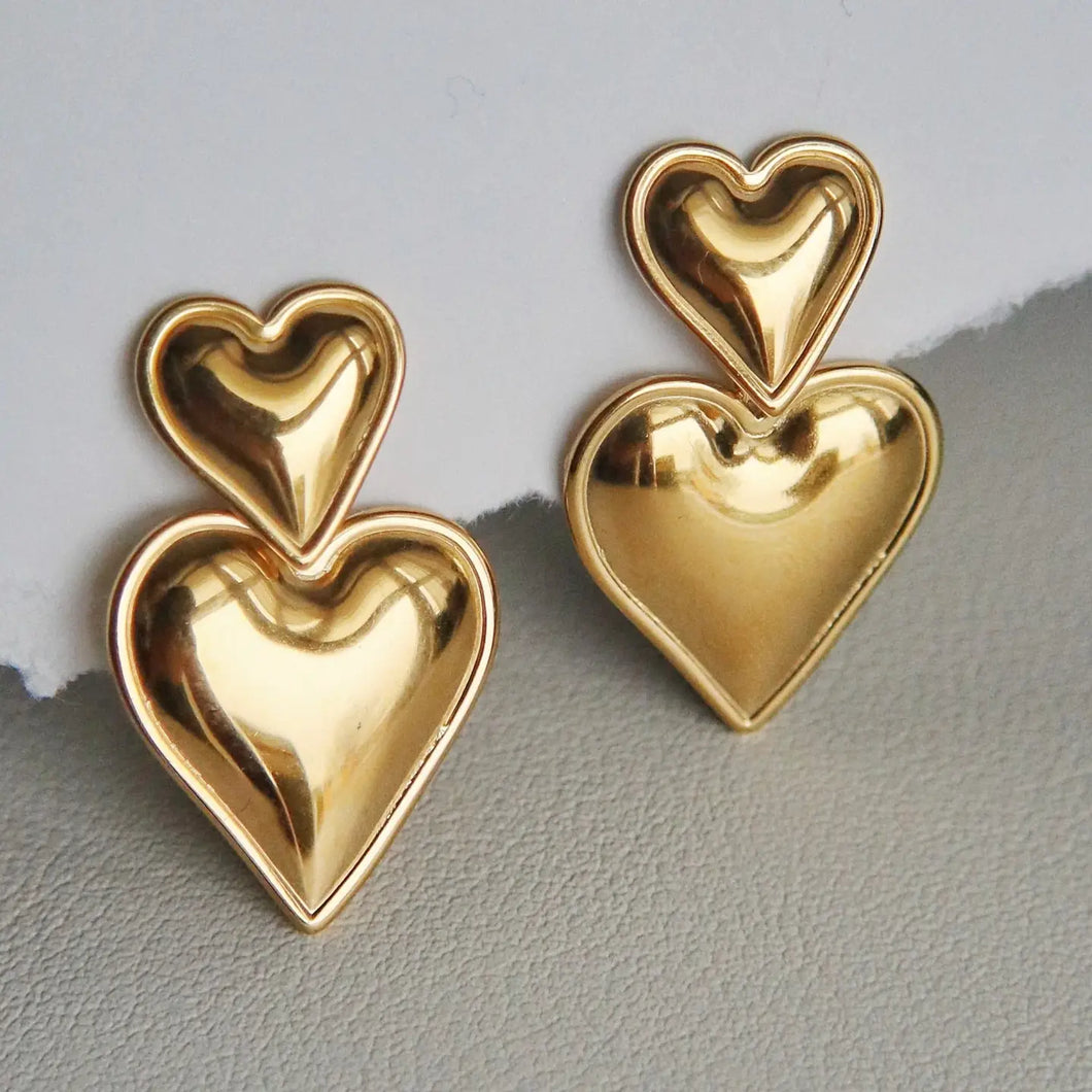 Double Heart Drop Earrings