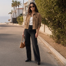 Load image into Gallery viewer, All Day Cropped Suede Jacket - Light Sand, detail