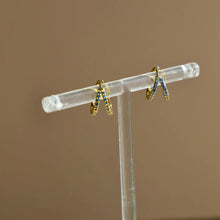 Load image into Gallery viewer, Double Cz Huggie Hoops Blue