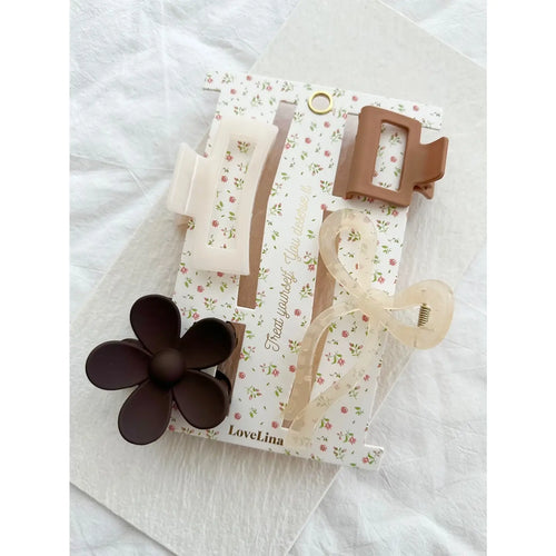 4-Pack Assorted Hair Claw Set in Chocolate