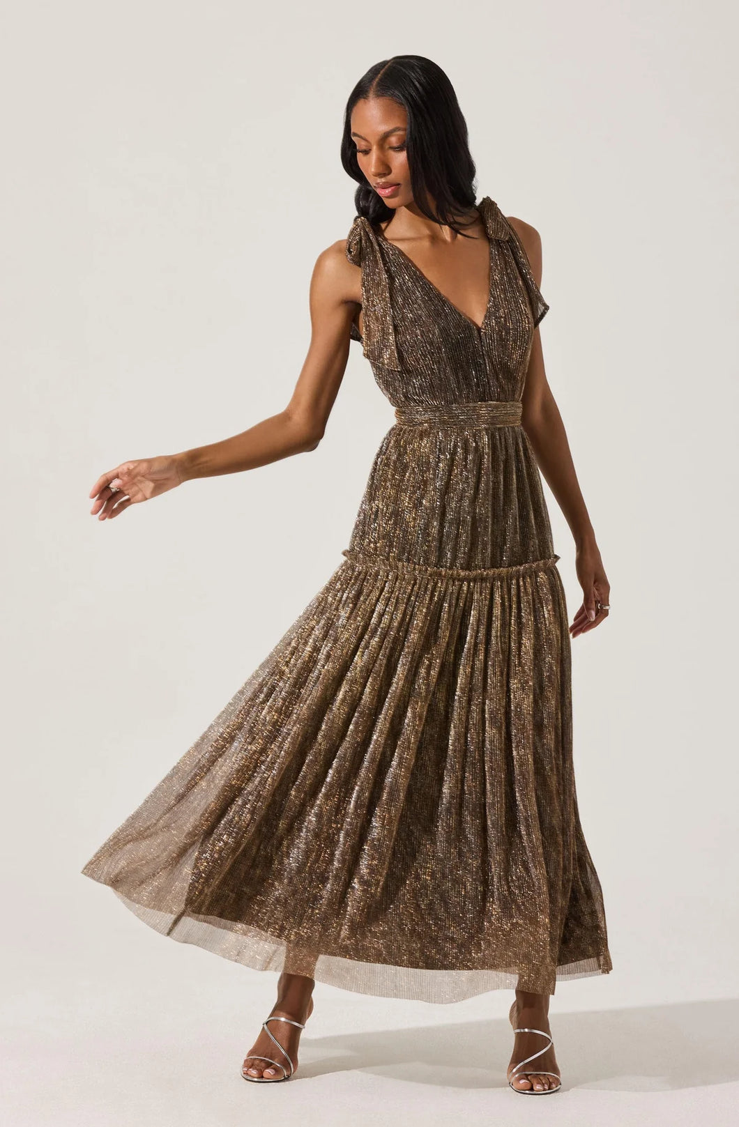Desma Metallic V-Neck Maxi Dress