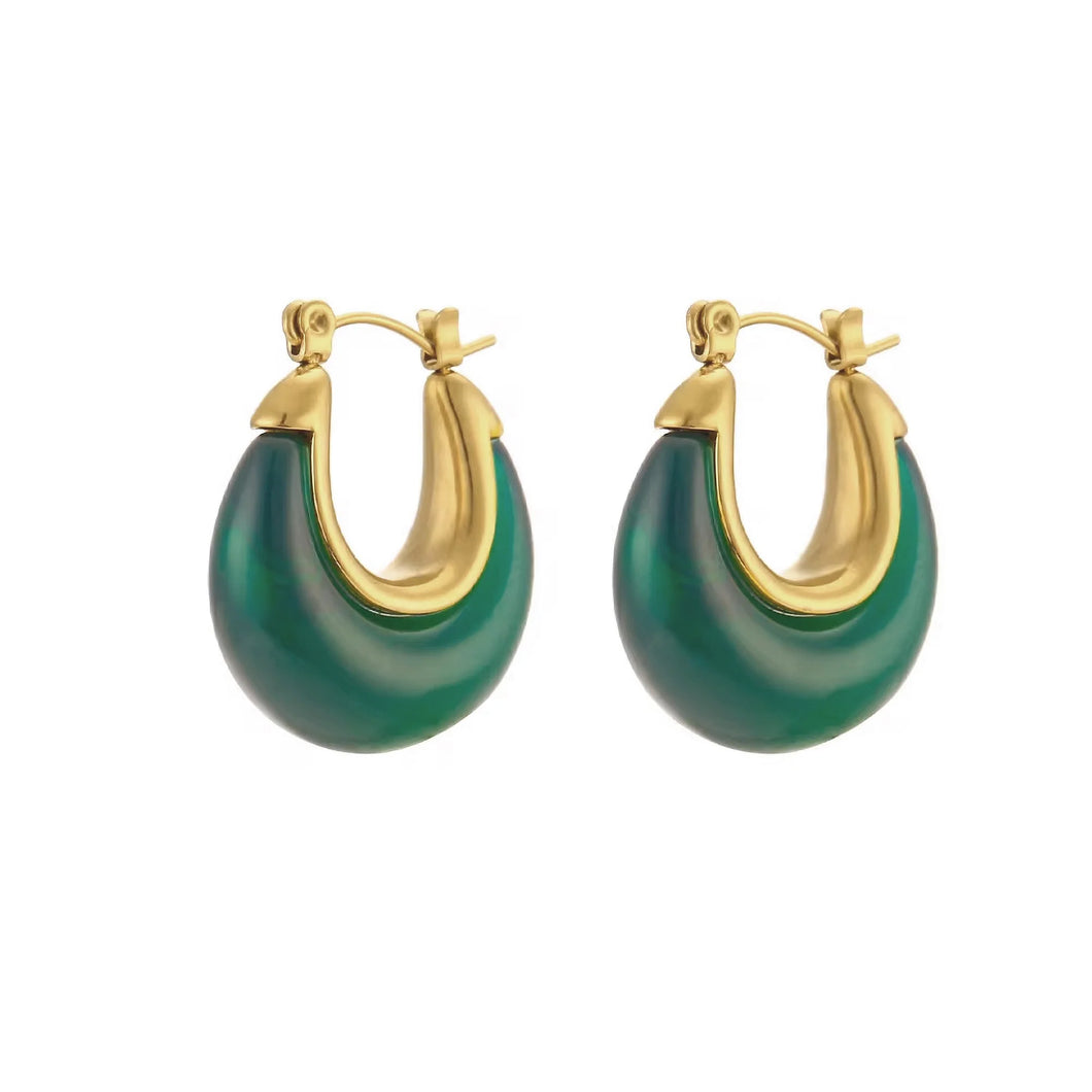 Nina - Green Hoop Earrings