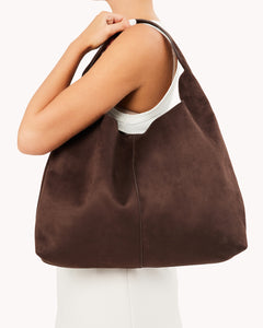 Remi Shoulder Bag in Dark Cacao Suede