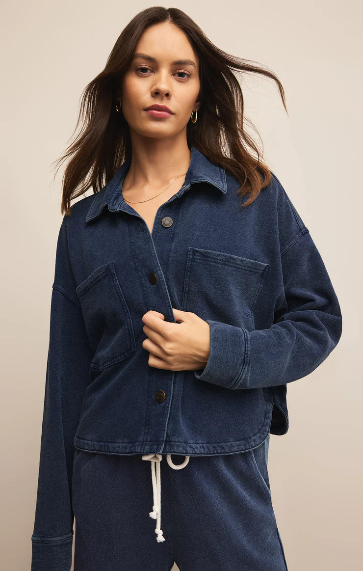 Cropped All Day Knit Denim Jacket in Indigo