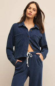 Cropped All Day Knit Denim Jacket in Indigo