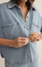 Load image into Gallery viewer, Cropped All Day Knit Denim Jacket in Ocean Air