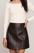 Load image into Gallery viewer, Roux Leather Mini Skirt Dark Chocolate detail