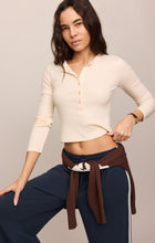 Load image into Gallery viewer, All In Henley Top - Sandstone, detail