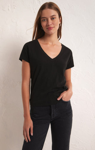 Black Modern V Neck Tee