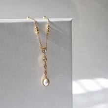 Load image into Gallery viewer, Cz and Pearl Lariat Necklace