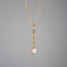 Load image into Gallery viewer, Cz and Pearl Lariat Necklace