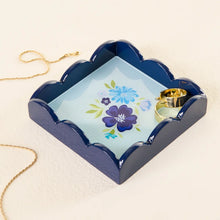 Load image into Gallery viewer, Navy Floral Scallop Trinket Tray