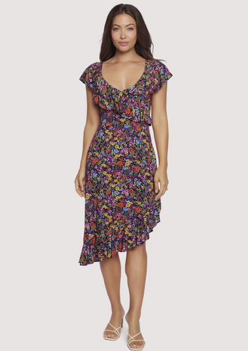 Black Floral Flora Garden Midi Dress