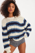 Load image into Gallery viewer, Frankie Cable Sweater in Blue Stripe