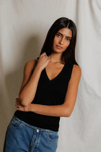 Load image into Gallery viewer, Mallory Luxe Rib V-Neck Tank in Black