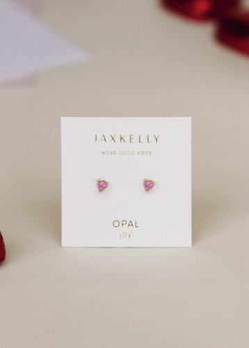 Tiny Pink Opal Heart Earrings