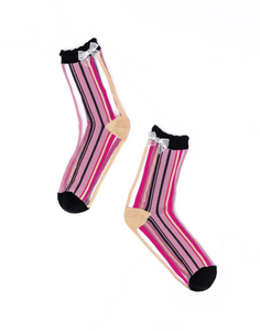 Parisian Stripe Ruffle Bow Sheer Socks