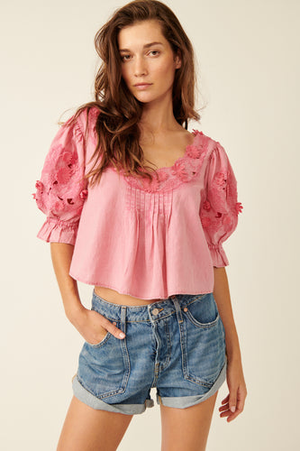 Hot Pink Sophie Embroidered Top