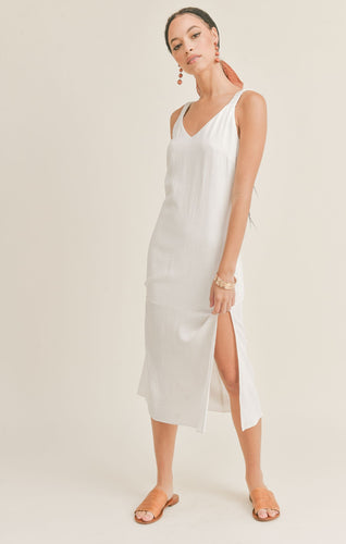 White Blissed Out Scrunchy Strap Midi Dress