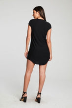 Load image into Gallery viewer, Black Knit Cap Sleeve Hi Lo Dress