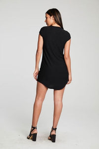Black Knit Cap Sleeve Hi Lo Dress