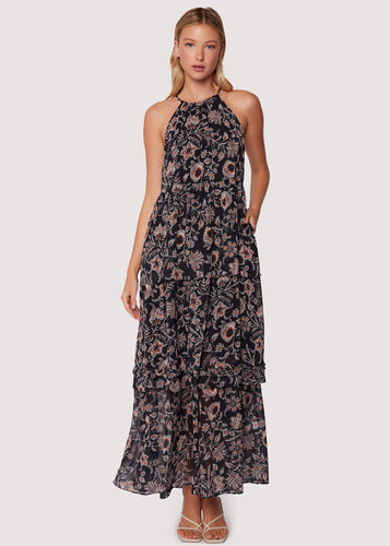Black Floral Eclipse of the Heart Maxi Dress
