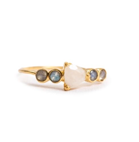 Gold Plated Rainbow Moonstone Ring