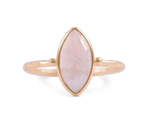 Gold Plated Ring with Marquise Rainbow Moonstone
