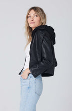 Load image into Gallery viewer, Black Hooded Faux Leather Jacket
