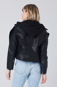 Black Hooded Faux Leather Jacket