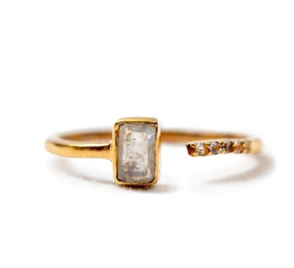 Gold Plated Moonstone & White Topaz Pave Split Ring