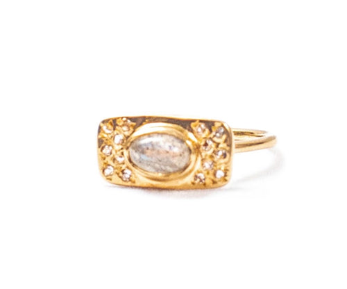 Gold Plated Rainbow Moonstone and Small White Topaz Ring