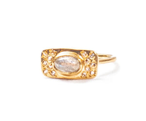 Gold Plated Rainbow Moonstone and Small White Topaz Ring