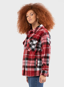 Red Button Front Plaid Overshirt