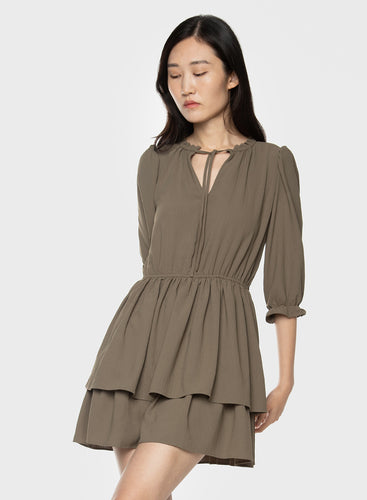 Shady Khaki Satin Mini Dress