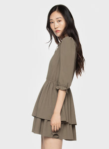 Shady Khaki Satin Mini Dress