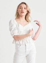 Load image into Gallery viewer, Cream Lace Trim Ruffle Top