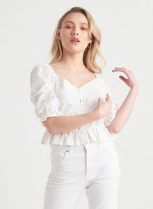 Cream Lace Trim Ruffle Top