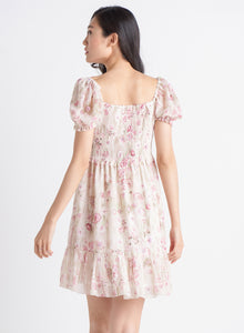 Cream Floral Tiered Mini Dress